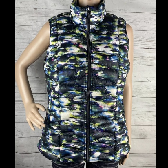 Tangerine Watercolor Floral Down Puffer Vest - Picture 1 of 12